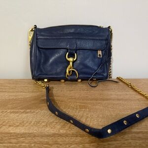 Rebecca Minkoff Navy Leather Crossbody Bag with Gold Accents